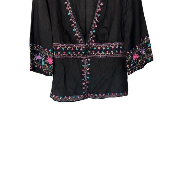 Silkland Linen Embroidered Sequin Bohemian Boho Gypsy Jacket Blazer Size Large - Picture 4 of 12